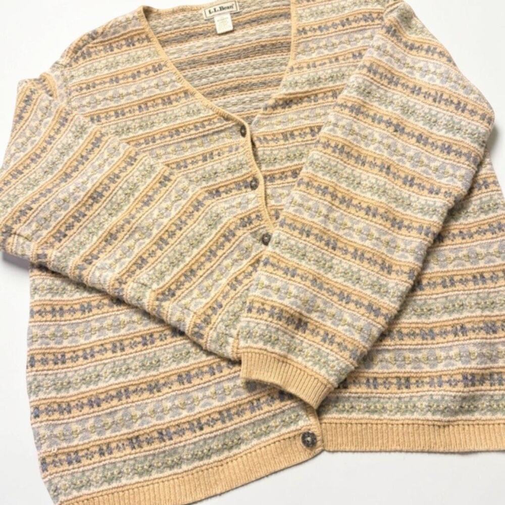 Vintage 1990s LL BEAN Abstract Knit Cardigan Sweater Womens Size Medium 4070/11
